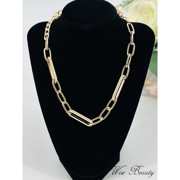 NEW Simulated Pearl Elongated Oval Link Chunky Chain Necklace Gold -A New Day - Picture 3 of 5